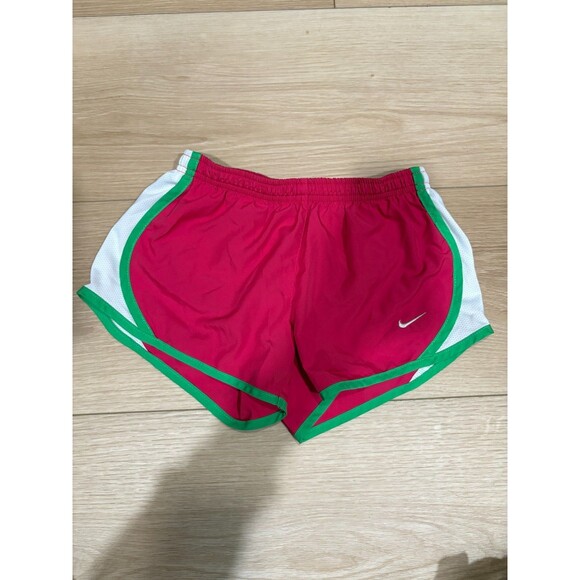 Nike Dri-FIT Running Shorts Girls Size S Pink Green White Athletic Tempo - Picture 1 of 10